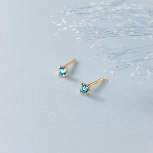 S925 Mini Sapphire Stud Earrings-ECZ003 Gold SS079